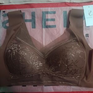 Brown Full-Coverage Lace Bra with Wide Straps